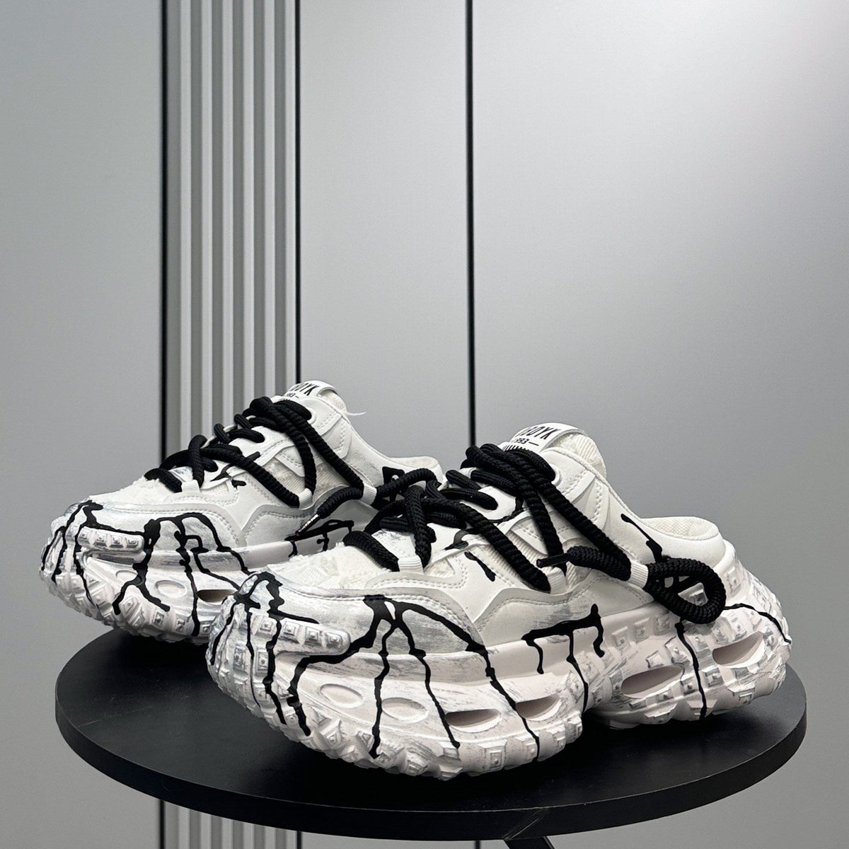 Chunky Platform Printed Lace-Up Sneaker Mules