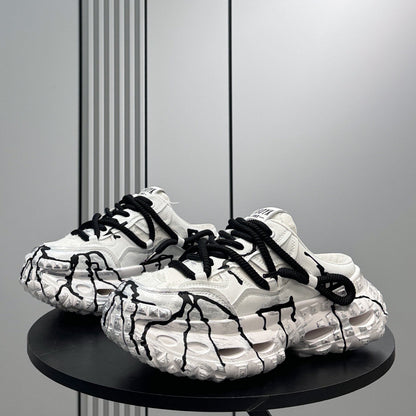 Chunky Platform Printed Lace-Up Sneaker Mules