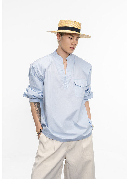 Semi-open V-neck padded shirt