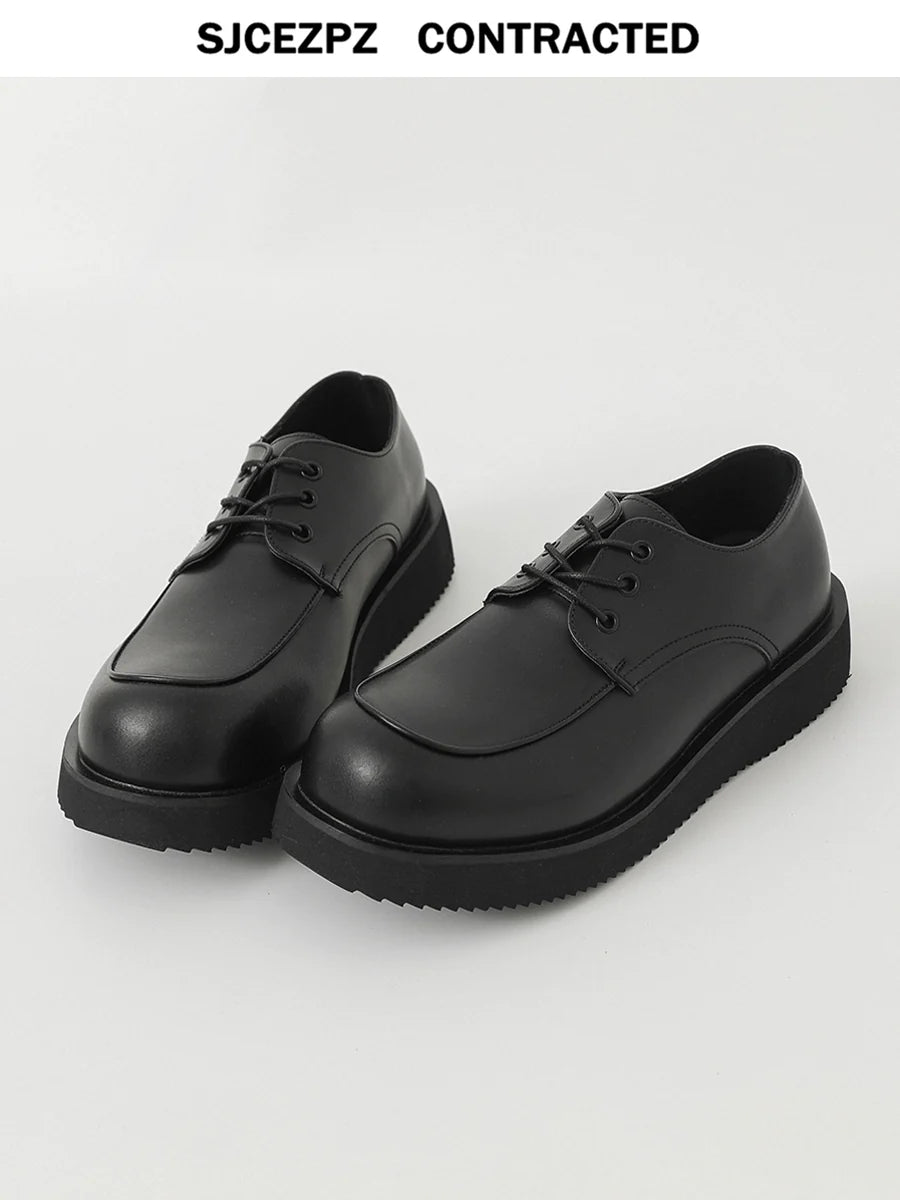 Thick Sole Lace-Up PU Leather Derby Shoes