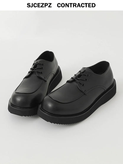 Thick Sole Lace-Up PU Leather Derby Shoes