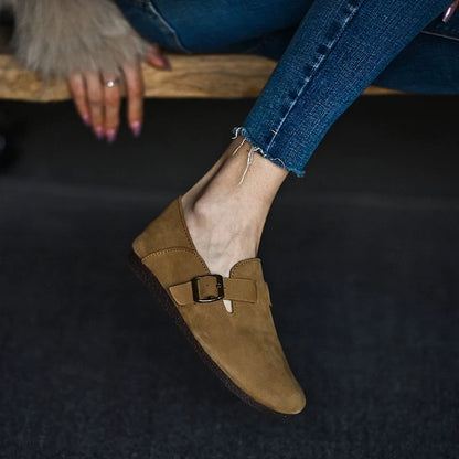 Tan Buckle Leather Loafers