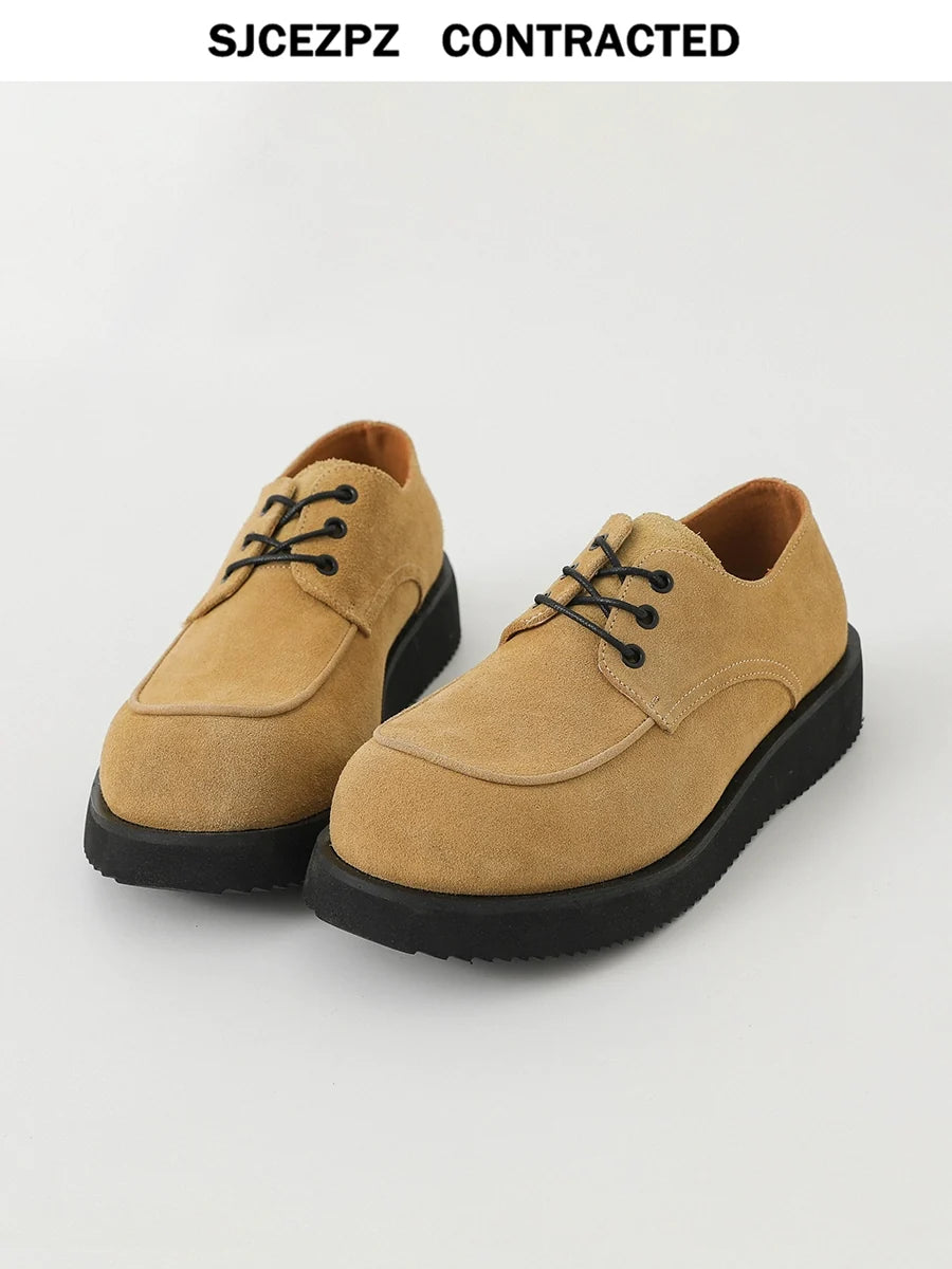 Thick Sole Lace-Up PU Leather Derby Shoes