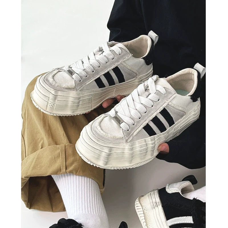 Washed Trainer-Inspired Canvas Sneakers