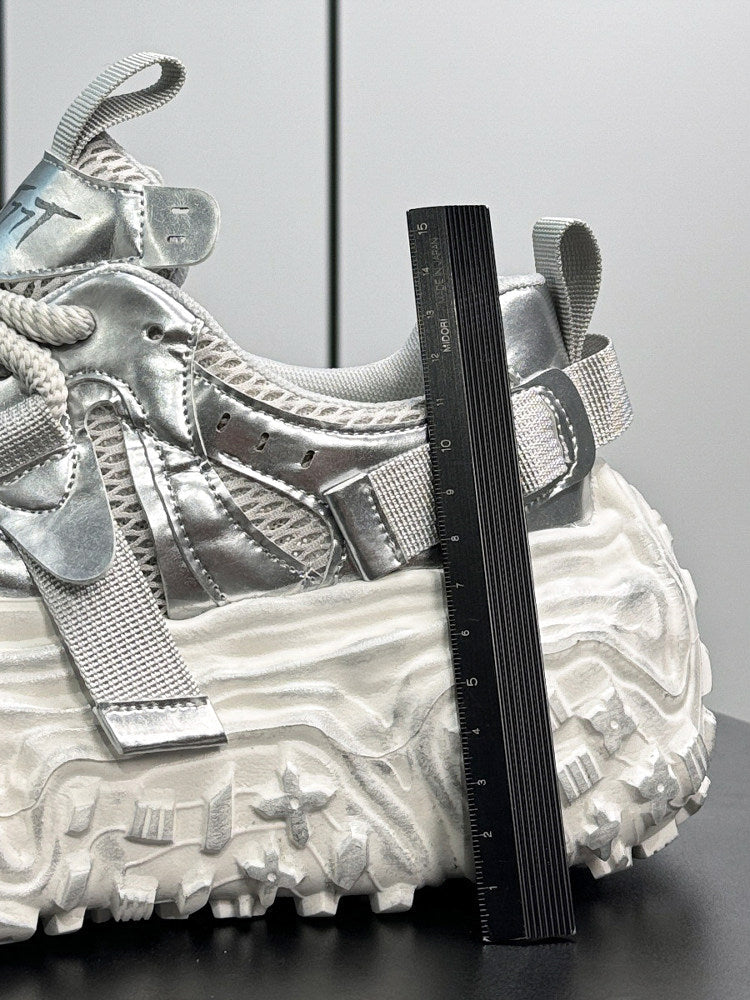 Metallic Strap Platform Chunky Sole Sneakers