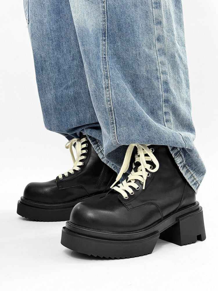 Matte Black Chunky Lace-Up Combat Boots