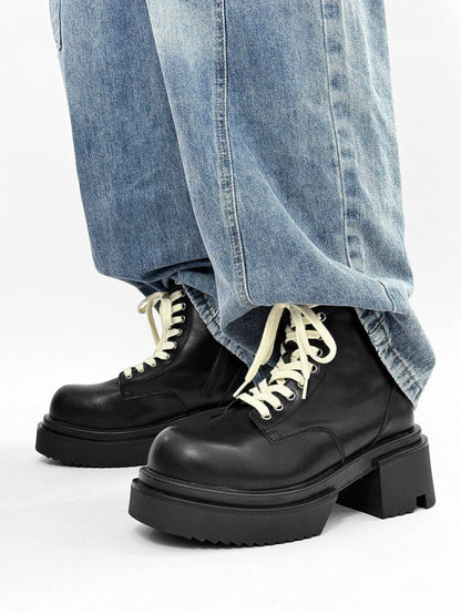 Matte Black Chunky Lace-Up Combat Boots