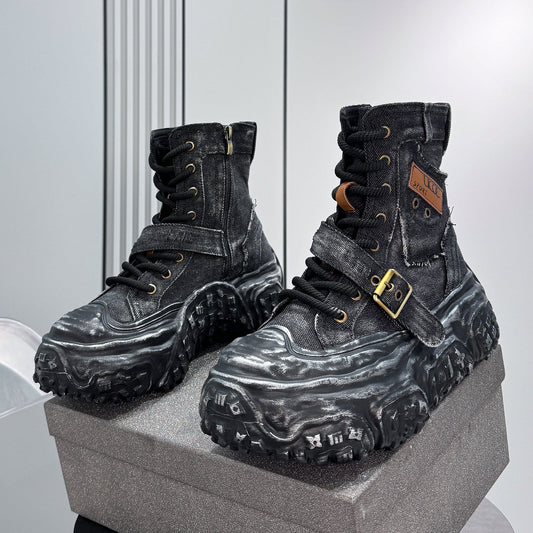 Denim Strap Buckle Platform Sneaker Boots WN24652