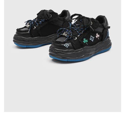 Distressed Embroidered Platform Sneakers
