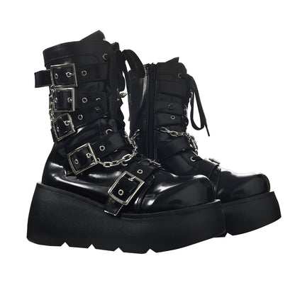 Cross Buckle Platform Short Boots