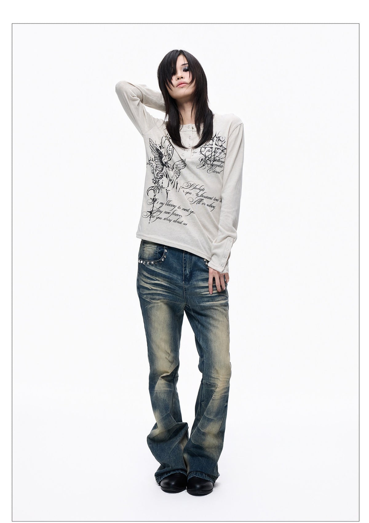 Washed Patchwork Skinny Slim Fit Jeans