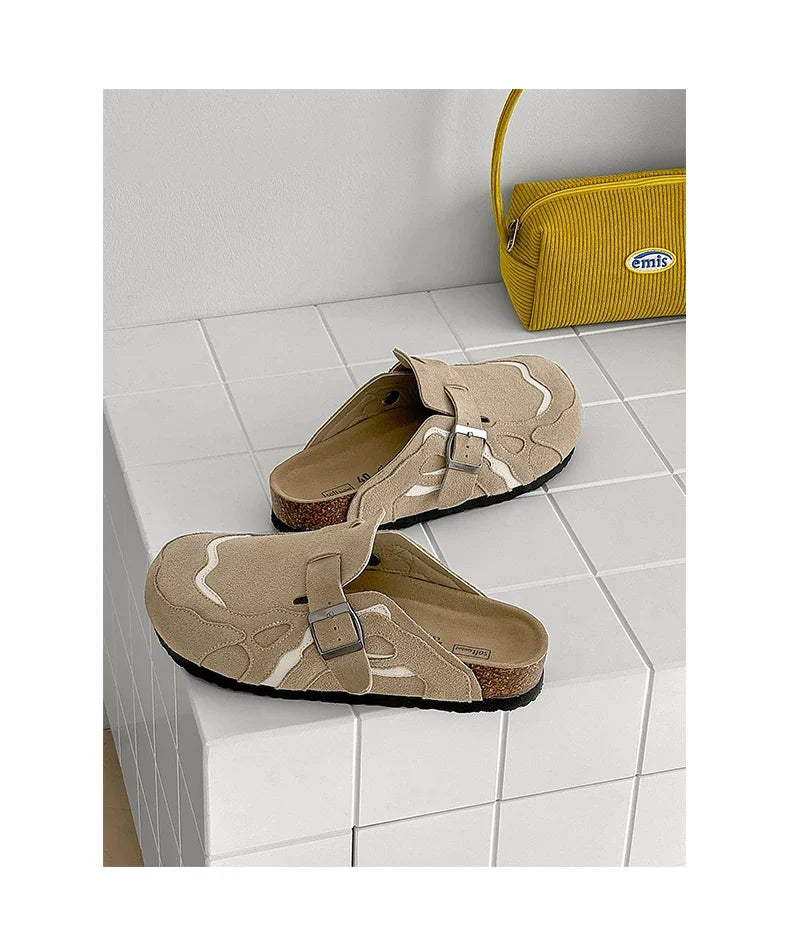 Suede Buckle Cork Footbed Clogs
