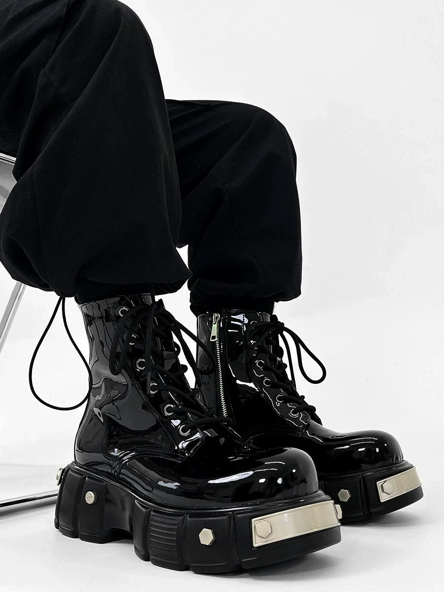 Chunky Sole Zipper Design High-Top Leather Boots