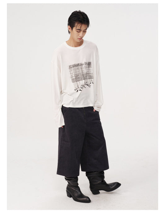 Striped corduroy cropped pants