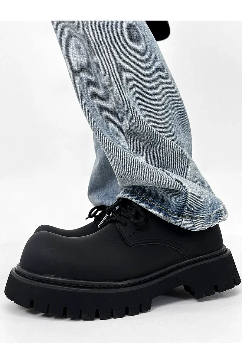 Chunky Black Matte and Glossy Platform Derby Shoes