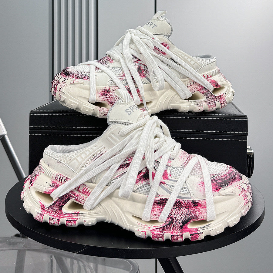 Paint Splash Strap Chunky Sole Slip-On Shoes