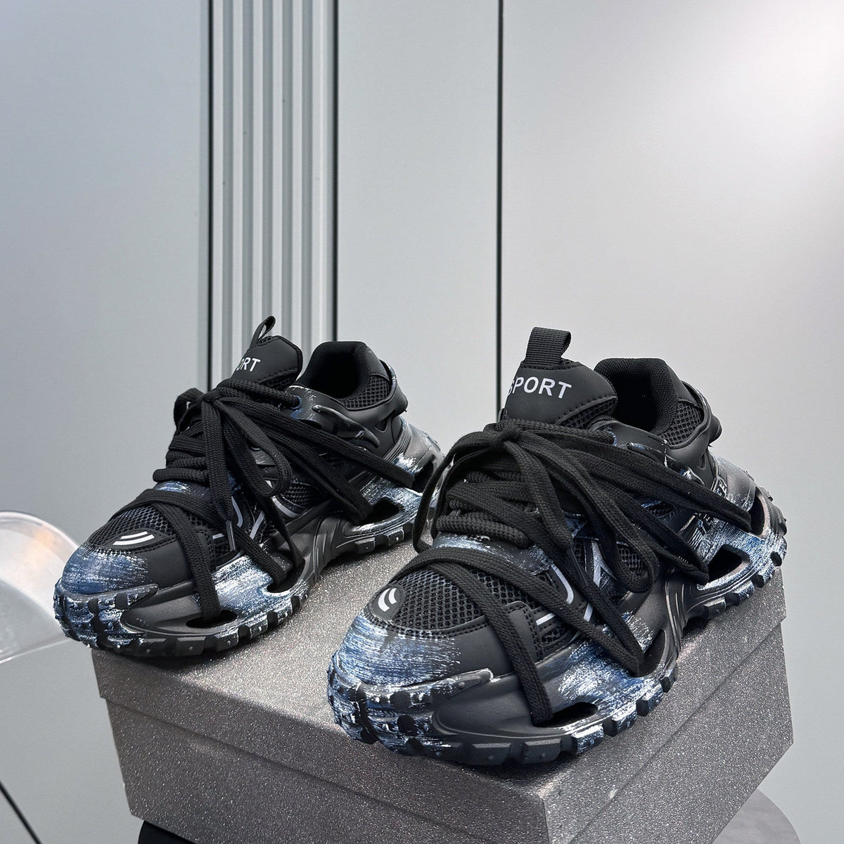 Paint Splash Rope Lace Chunky Sole Sneakers
