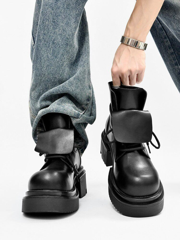 Chunky Platform Lace-Up Flap Boots