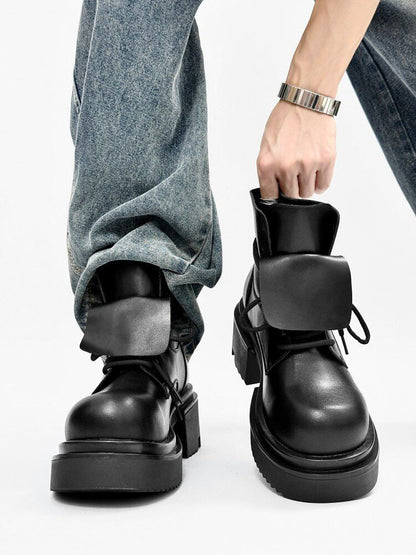 Chunky Platform Lace-Up Flap Boots