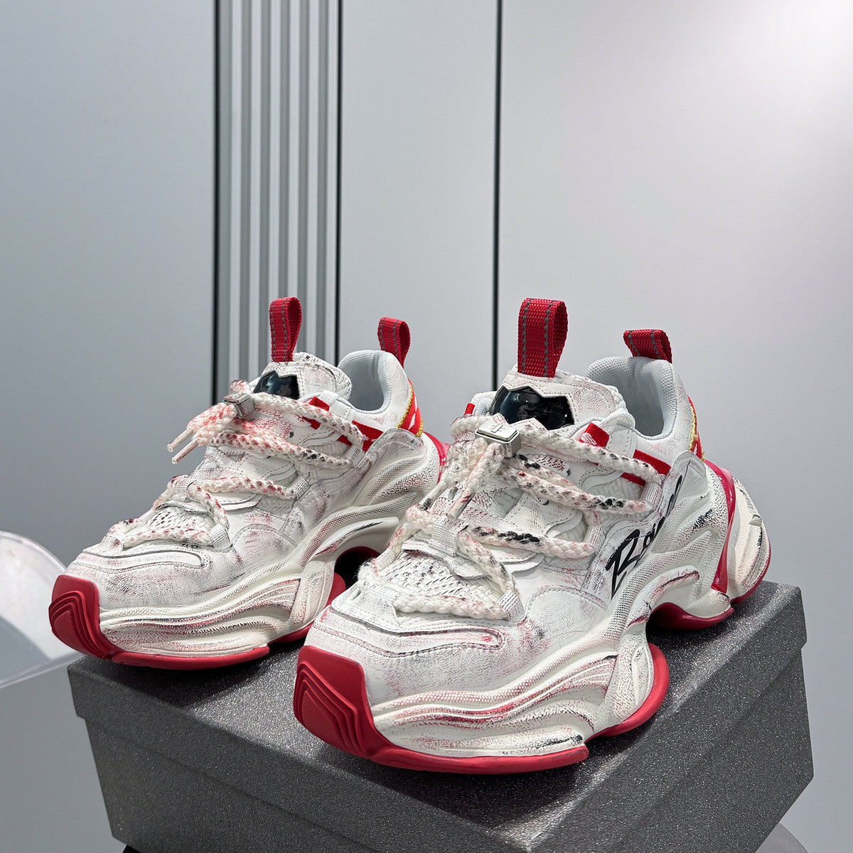Washed Graffiti Print Chunky Sole Sneakers