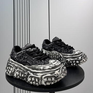 Damage Washed Platform Chunky Sole Sneakers