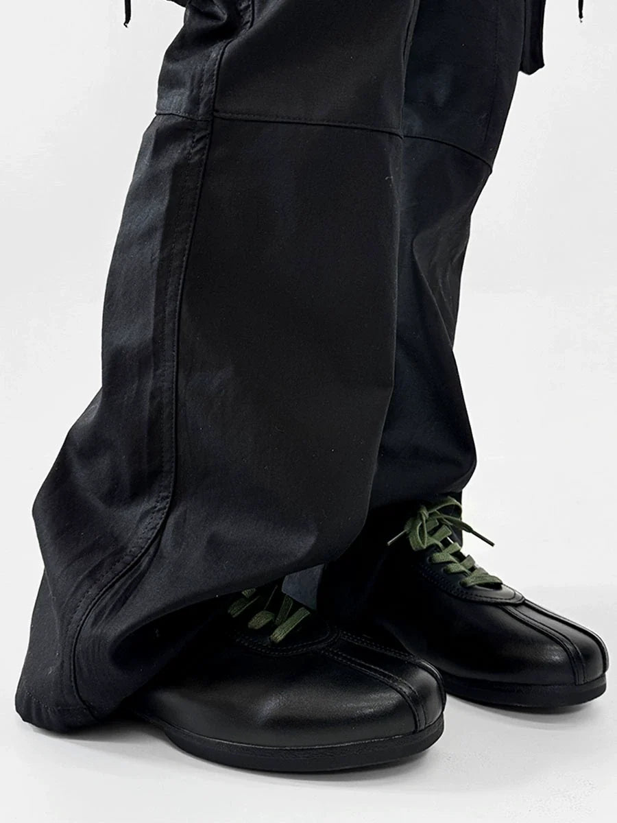 Black Split-Toe Derby Shoes with Green Laces