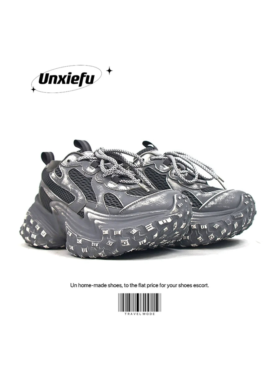 Washed Mesh Chunky Sole Dad Sneakers
