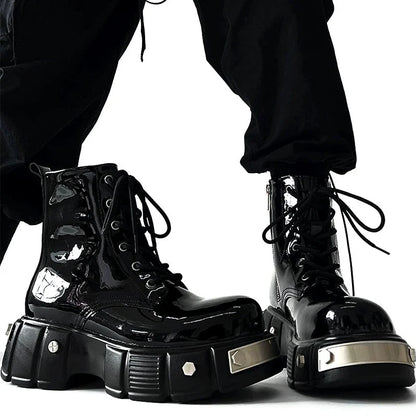 Chunky Sole Zipper Design High-Top Leather Boots