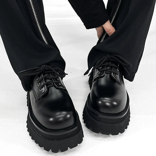 Round Toe Chunky Sole Leather Shoes