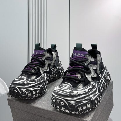 Strap Washed Platform Chunky Sole Sneaker