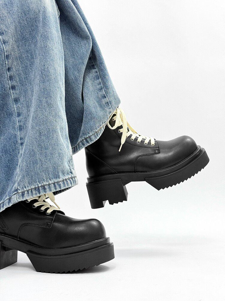 Matte Black Chunky Lace-Up Combat Boots