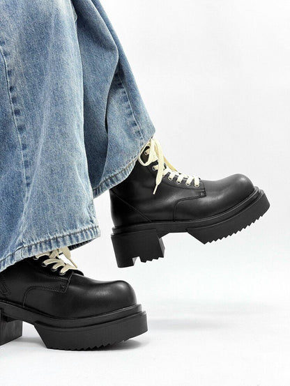 Matte Black Chunky Lace-Up Combat Boots
