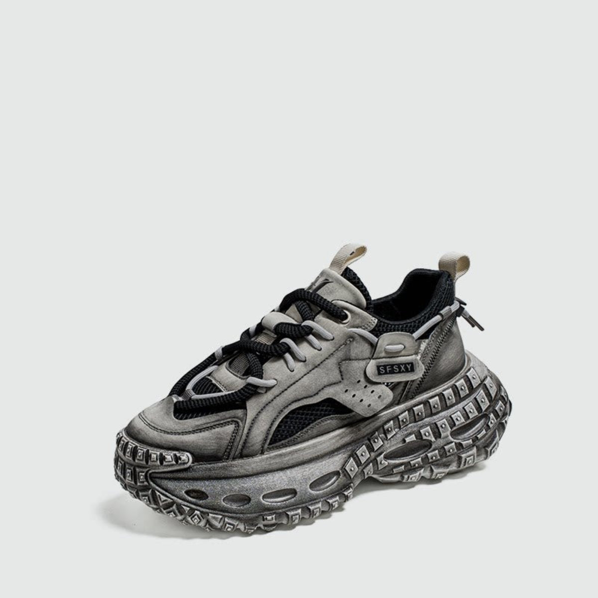 Studs Mesh Panel Chunky Lace-Up Sneakers