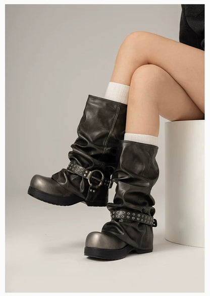 Smokestack Rivet Slouch Boots