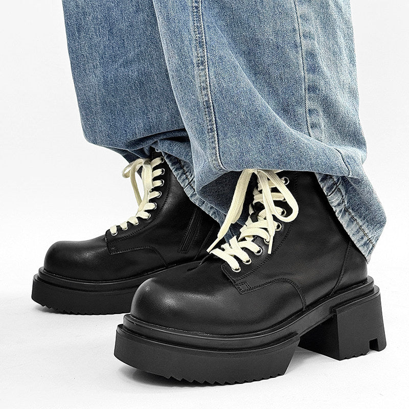 Matte Black Chunky Lace-Up Combat Boots