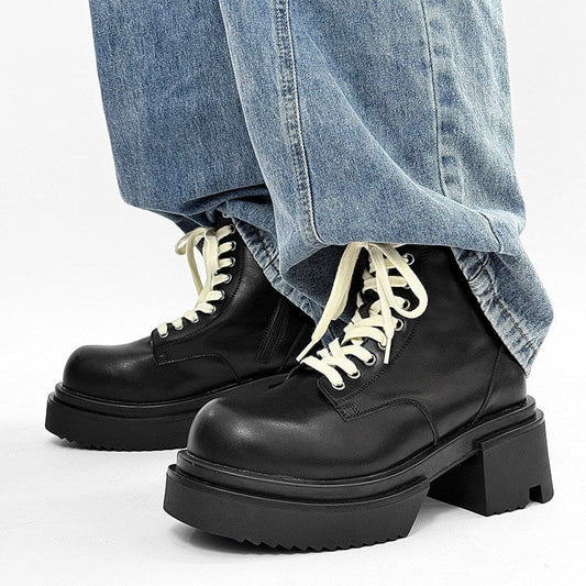 Matte Black Chunky Lace-Up Combat Boots