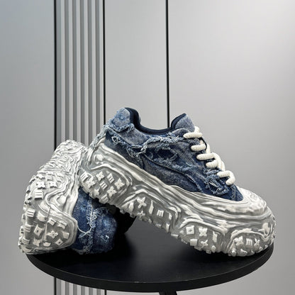 Damage Washed Platform Chunky Sole Sneakers WN24681