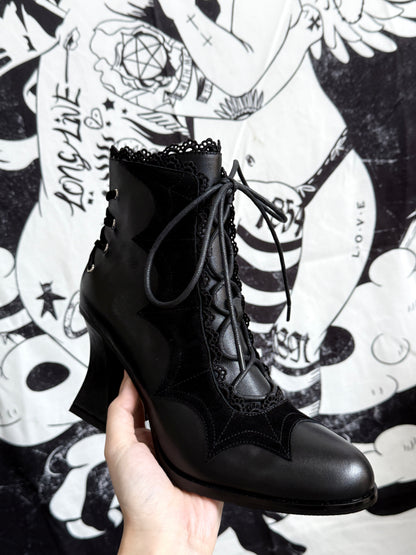 Lace Bow Purple Spider Web Ankle Boots