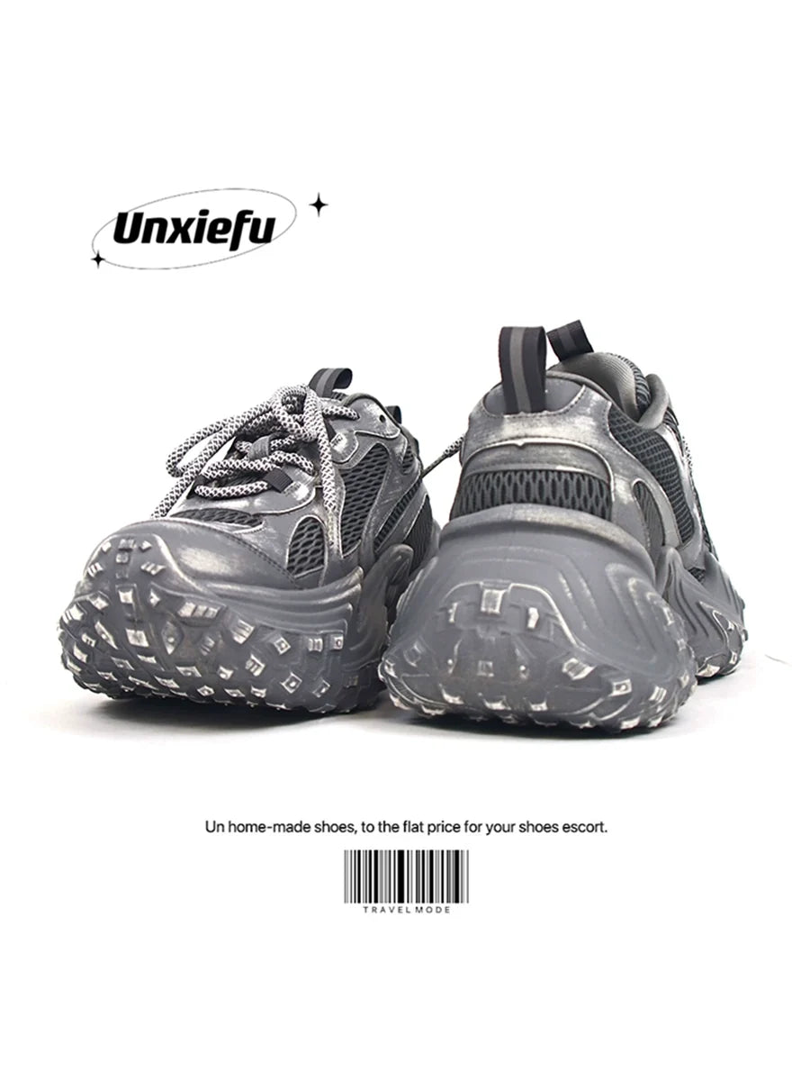 Washed Mesh Chunky Sole Dad Sneakers