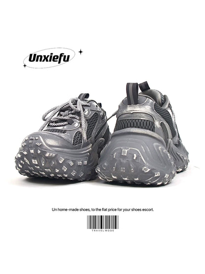 Washed Mesh Chunky Sole Dad Sneakers