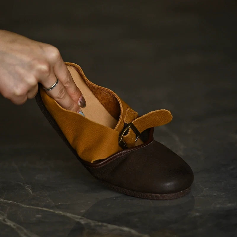 Two-Tone Leather Mary Jane Flats
