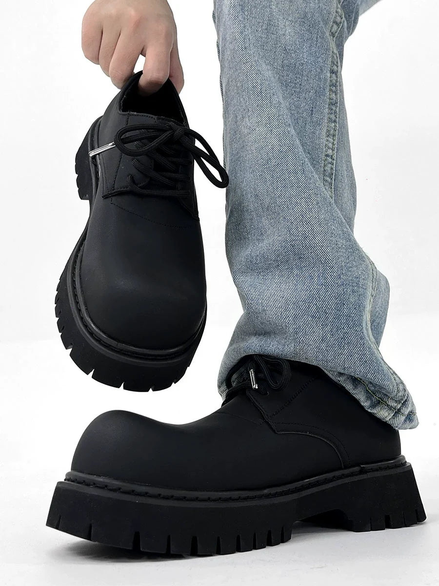Chunky Black Matte and Glossy Platform Derby Shoes