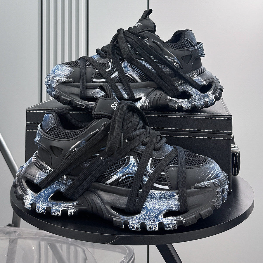 Paint Splash Rope Lace Chunky Sole Sneakers