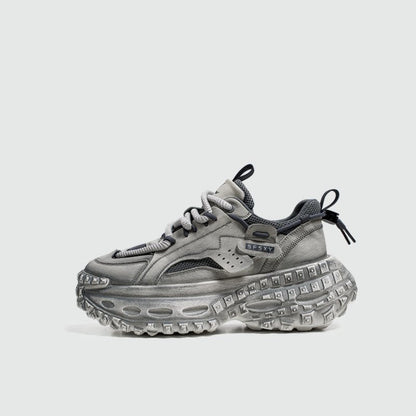 Studs Mesh Panel Chunky Lace-Up Sneakers