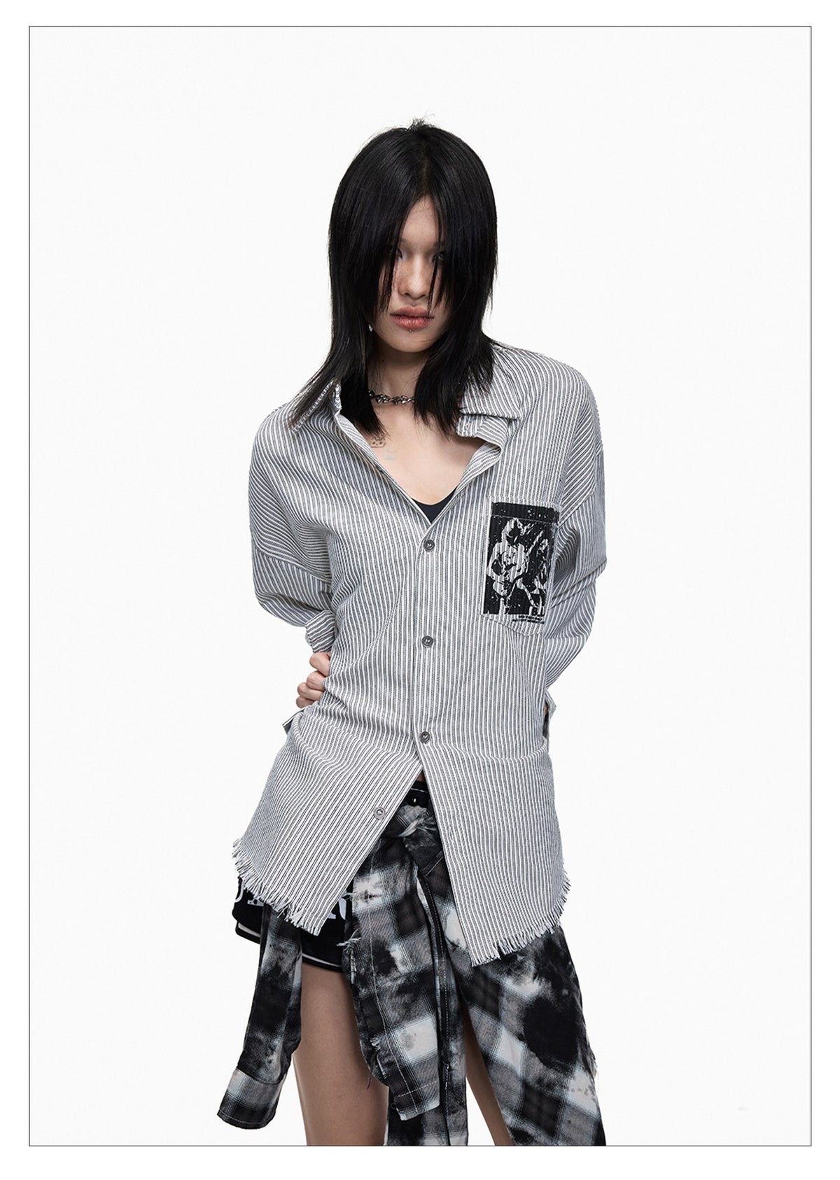 Punk Print Loose-fit Striped Shirt