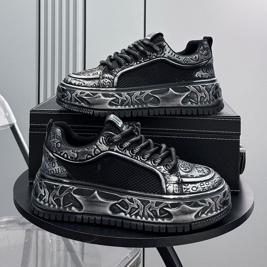 Thick-Soled Lace Mesh Sneakers
