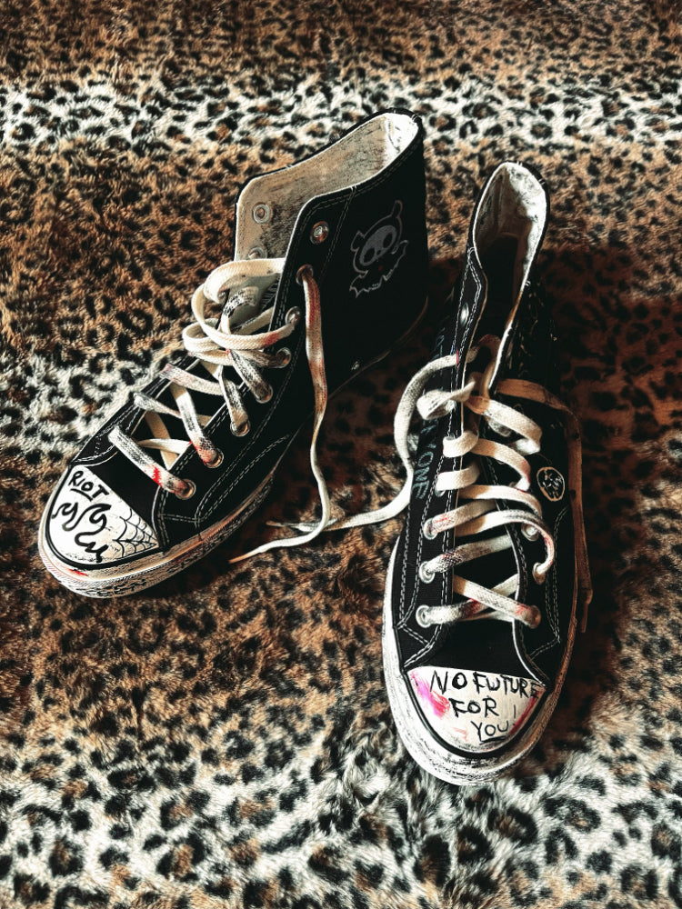 Hand-Drawn Washed High-Top Canvas Shoes