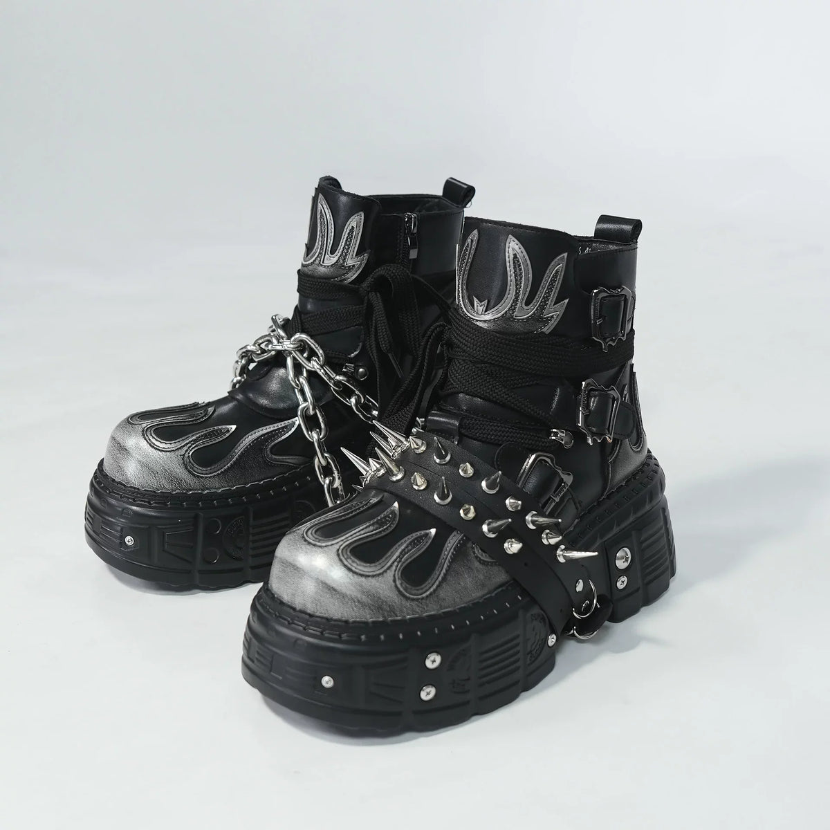 Black Chain-Spike Platform Boots