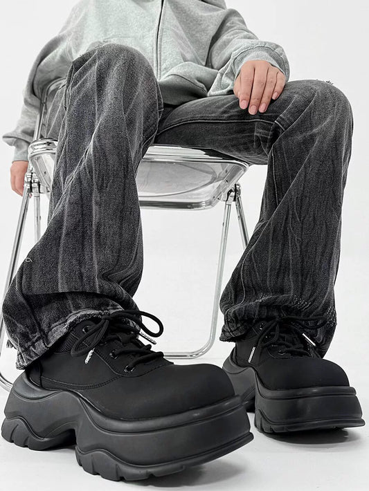 Chunky Sole Round Toe Leather Shoes