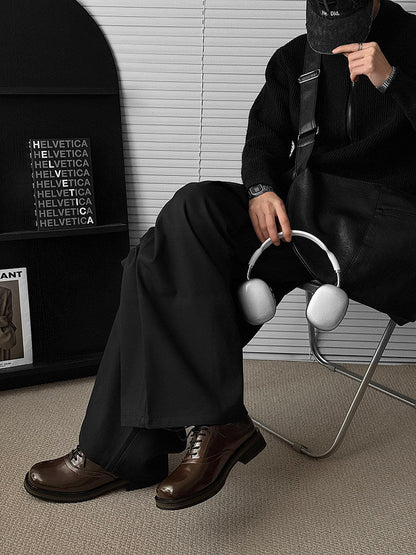 Round Toe Lace-Up Leather Shoes